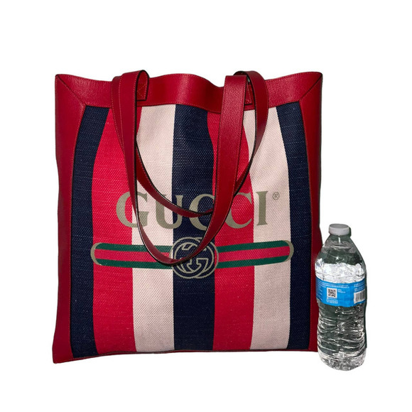 GUCCI Canvas Calfskin Sylvie Stripe Logo Mens Tote Red White Blue Large. - Picture 9 of 16